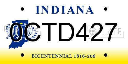 0CTD427 Indiana License Plate