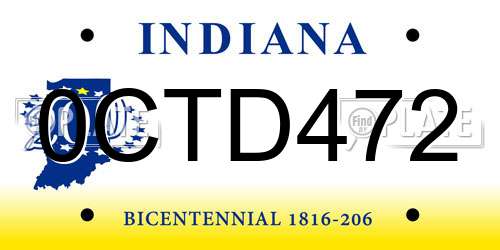 0CTD472 Indiana License Plate