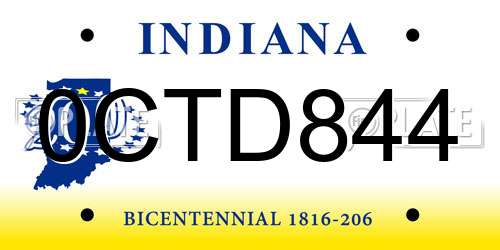 0CTD844 Indiana License Plate