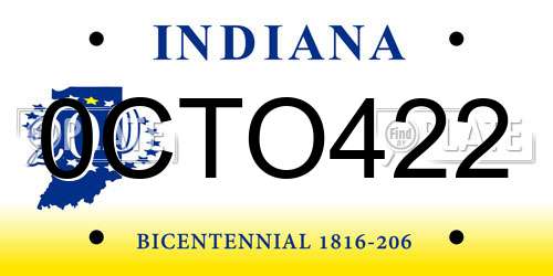 0CTO422 Indiana License Plate