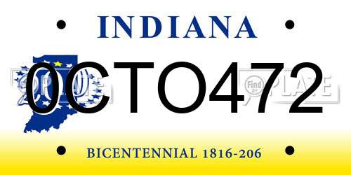 0CTO472 Indiana License Plate