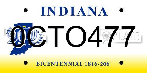 0CTO477 Indiana License Plate