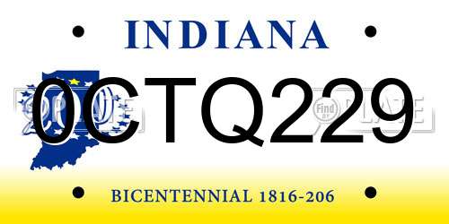 0CTQ229 Indiana License Plate