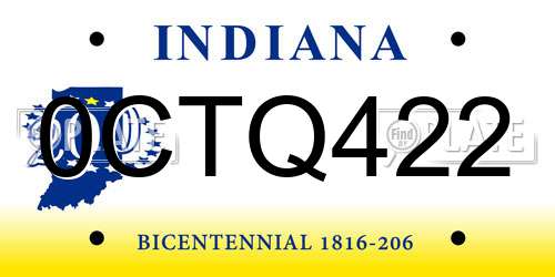 0CTQ422 Indiana License Plate