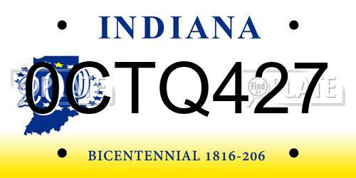0CTQ427 Indiana License Plate