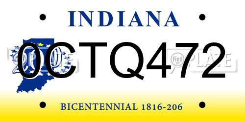 0CTQ472 Indiana License Plate