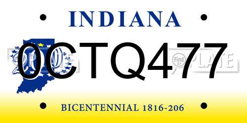 0CTQ477 Indiana License Plate