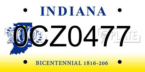 0CZ0477 Indiana License Plate
