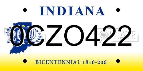 0CZO422 Indiana License Plate