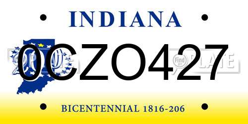 0CZO427 Indiana License Plate
