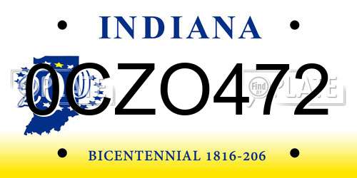0CZO472 Indiana License Plate