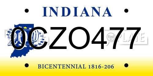 0CZO477 Indiana License Plate