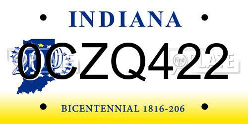 0CZQ422 Indiana License Plate