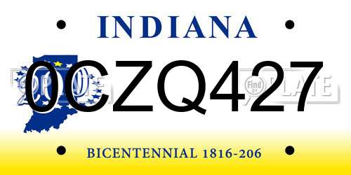 0CZQ427 Indiana License Plate