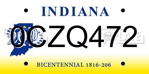 0CZQ472 Indiana License Plate