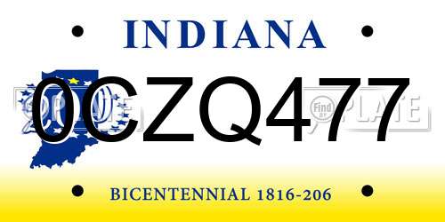 0CZQ477 Indiana License Plate