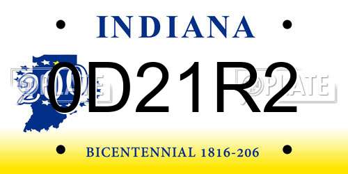 0D21R2 Indiana License Plate