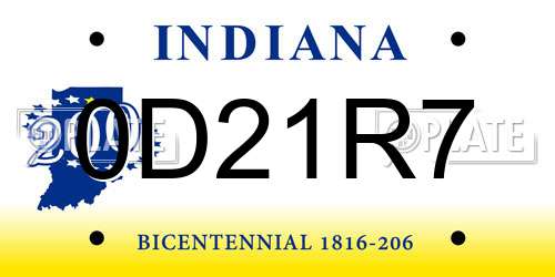0D21R7 Indiana License Plate