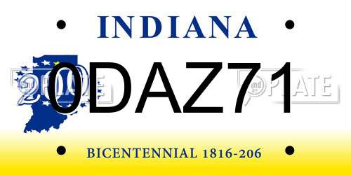 0DAZ71 Indiana License Plate