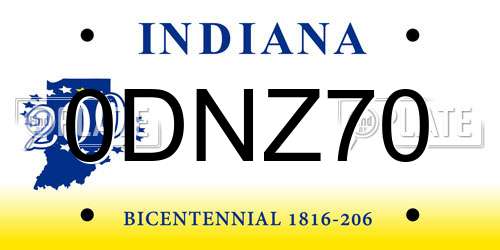 0DNZ70 Indiana License Plate