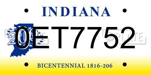 0ET7752 Indiana License Plate