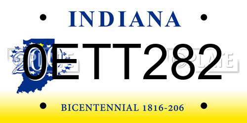 0ETT282 Indiana License Plate