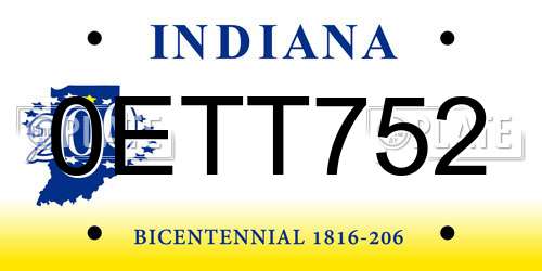 0ETT752 Indiana License Plate