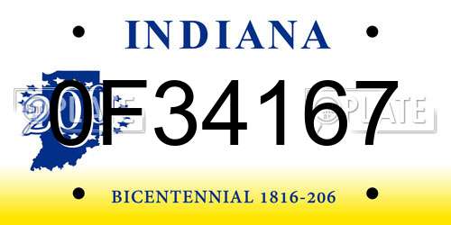 0F34167 Indiana License Plate