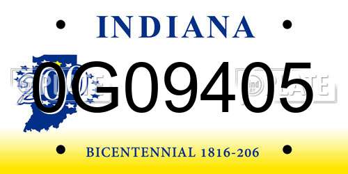 0G09405 Indiana License Plate