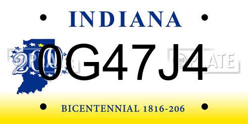 0G47J4 Indiana License Plate