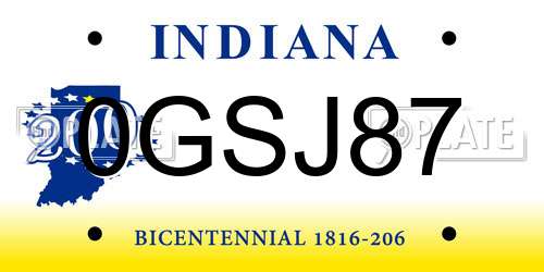 0GSJ87 Indiana License Plate