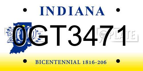 0GT3471 Indiana License Plate
