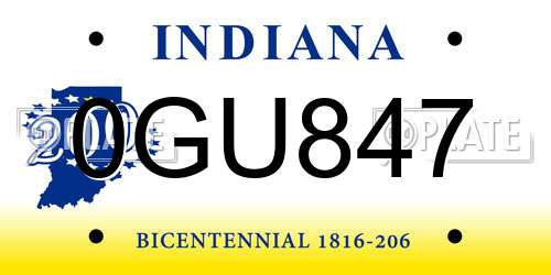 0GU847 Indiana License Plate