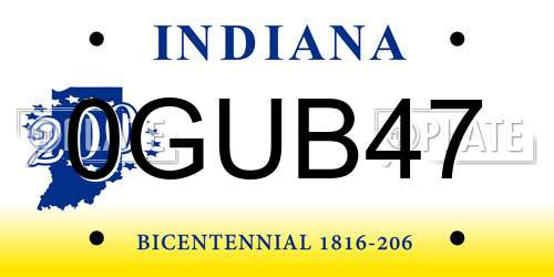 0GUB47 Indiana License Plate