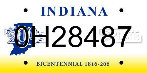 0H28487 Indiana License Plate