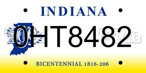 0HT8482 Indiana License Plate