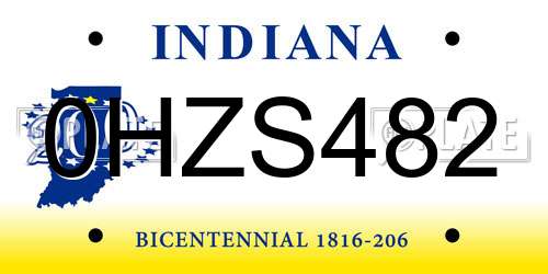 0HZS482 Indiana License Plate