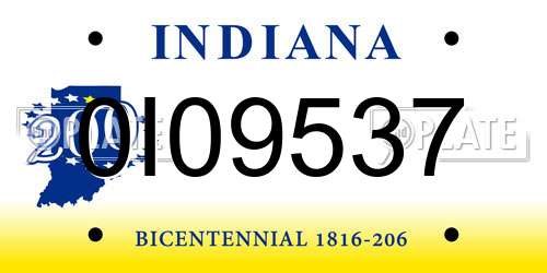 0I09537 Indiana License Plate