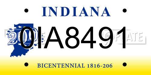 0IA8491 Indiana License Plate