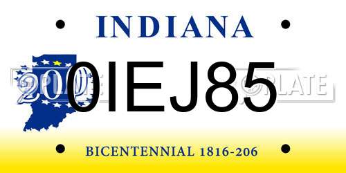 0IEJ85 Indiana License Plate