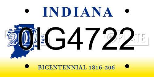0IG4722 Indiana License Plate