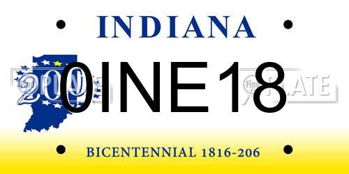 0INE18 Indiana License Plate