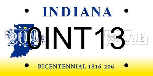 0INT13 Indiana License Plate