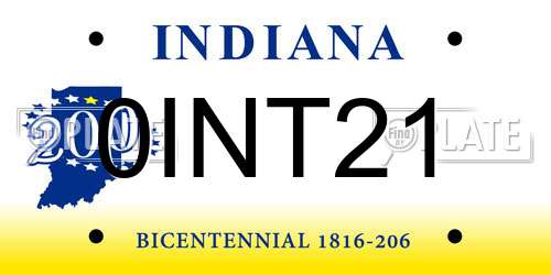 0INT21 Indiana License Plate