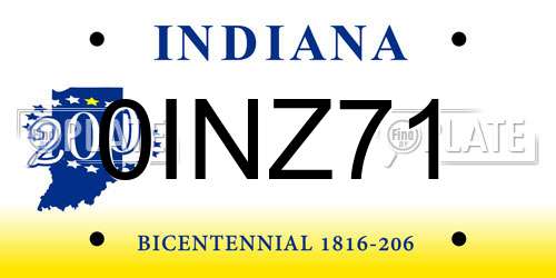 0INZ71 Indiana License Plate