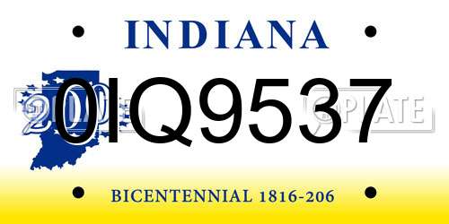 0IQ9537 Indiana License Plate