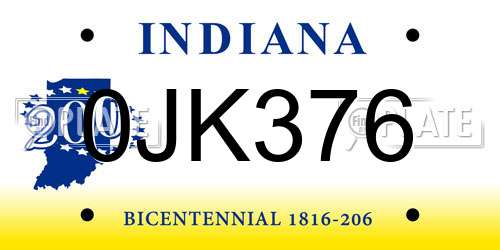 0JK376 Indiana License Plate
