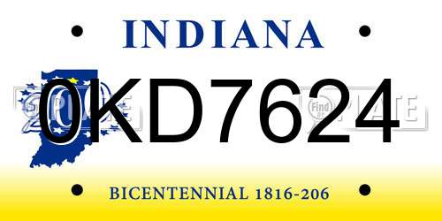 0KD7624 Indiana License Plate
