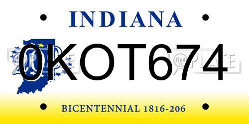 0KOT674 Indiana License Plate