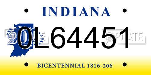 0L64451 Indiana License Plate